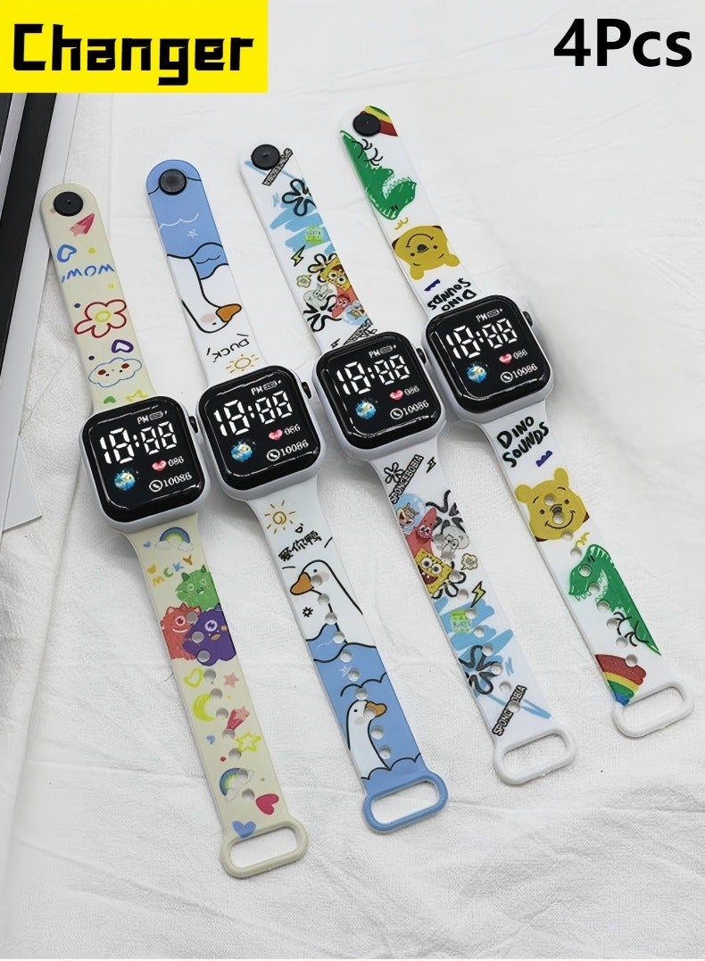 Changer 4 Pcs Kids' Square Water Resistant Silicone Digital Watch - Image 1