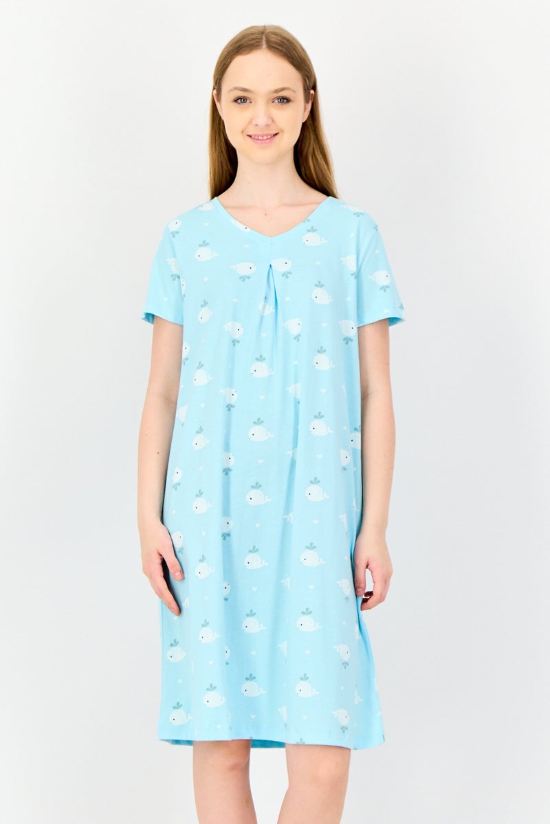 zivame Women Short Sleeve Allover Print Sleeping Dress, Multicolor - Image 1