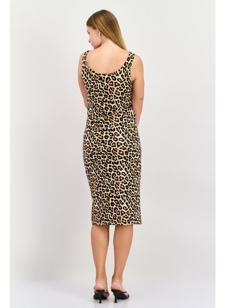 Mamalicious Women 2 Pcs Animal Printed And Textured Midi Dress, Multicolor  - Image 4
