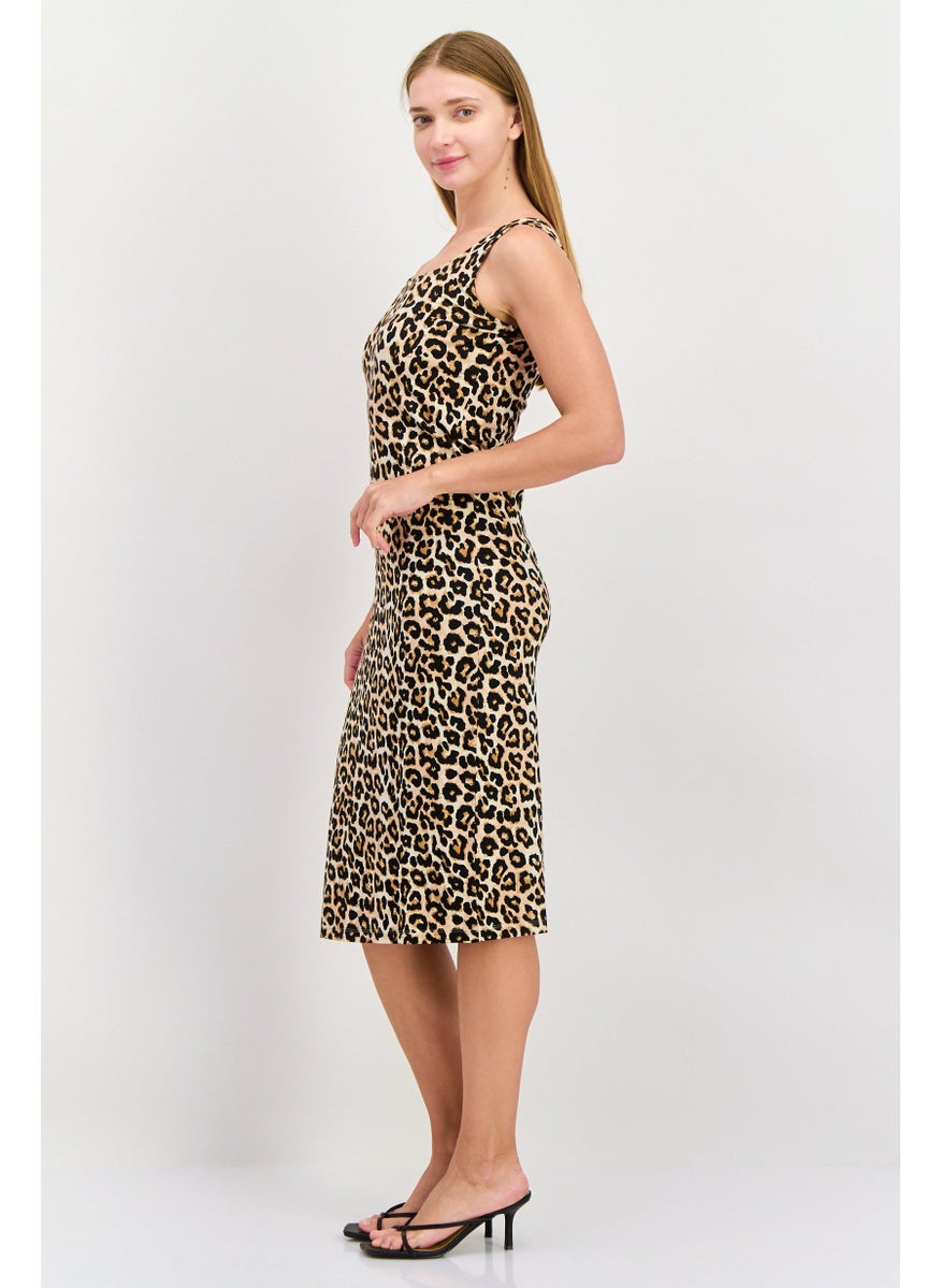 Mamalicious Women 2 Pcs Animal Printed And Textured Midi Dress, Multicolor  - Image 3