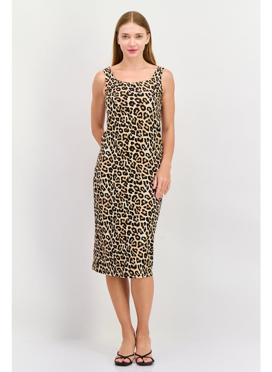 Mamalicious Women 2 Pcs Animal Printed And Textured Midi Dress, Multicolor  - Image 1