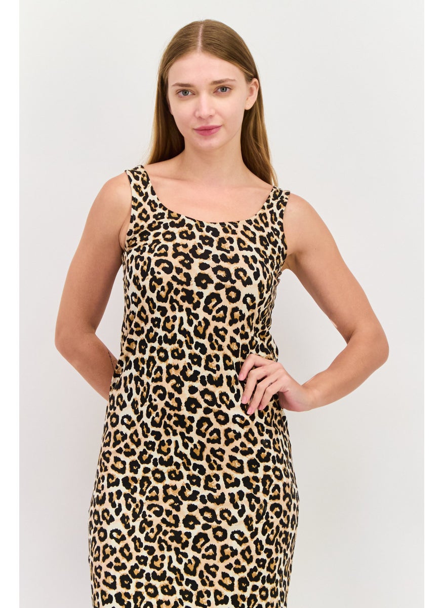 Mamalicious Women 2 Pcs Animal Printed And Textured Midi Dress, Multicolor  - Image 2