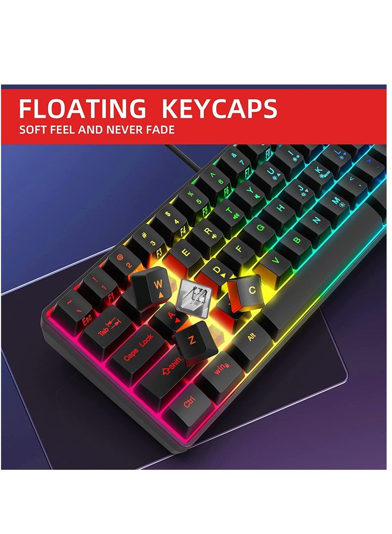 Excefore 60% Wired Gaming Keyboard, RGB Backlit Ultra-Compact Mini Waterproof Compact 61 Keys Keyboard for PC/Mac Gamer, Typist, Travel, Easy to Carry on Business Trip (Black) - Image 3