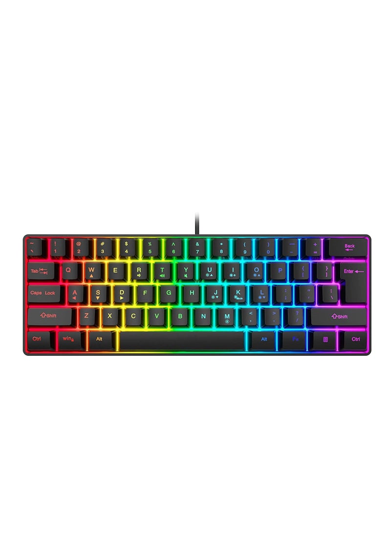 Excefore 60% Wired Gaming Keyboard, RGB Backlit Ultra-Compact Mini Waterproof Compact 61 Keys Keyboard for PC/Mac Gamer, Typist, Travel, Easy to Carry on Business Trip (Black) - Image 1