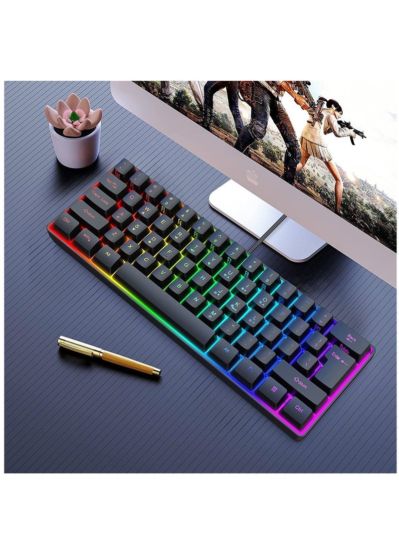 Excefore 60% Wired Gaming Keyboard, RGB Backlit Ultra-Compact Mini Waterproof Compact 61 Keys Keyboard for PC/Mac Gamer, Typist, Travel, Easy to Carry on Business Trip (Black) - Image 5