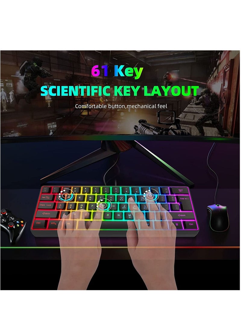Excefore 60% Wired Gaming Keyboard, RGB Backlit Ultra-Compact Mini Waterproof Compact 61 Keys Keyboard for PC/Mac Gamer, Typist, Travel, Easy to Carry on Business Trip (Black) - Image 2