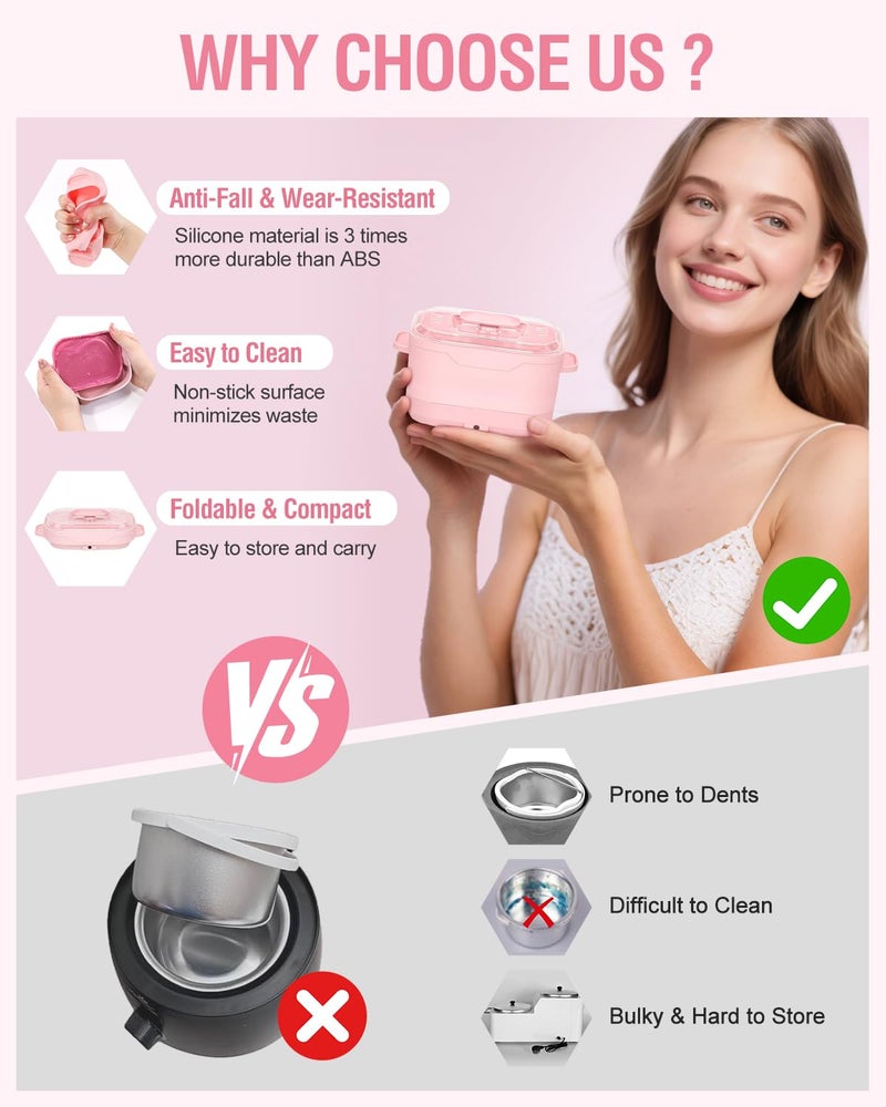 BELOVING Silicone Wax Warmer for Hair Removal, Foldable Waxing Heater Machine for Melting Hard Soft Wax Beads, 18.6oz Electric Waxing Kit Silicone Wax Pot - Beginner Friendly, Fast Heating, Easy to Clean - Image 2
