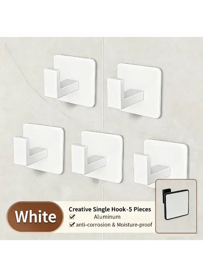 6pcs Square Self Adhesive Towel Hooks Right Angle Design Matte White Metal - Image 3