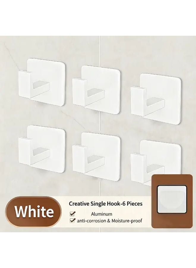 6pcs Square Self Adhesive Towel Hooks Right Angle Design Matte White Metal - Image 5