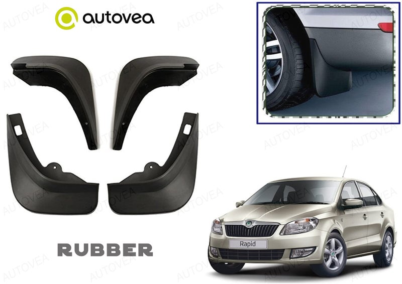 AUTOVEA Rubber Mud Flaps (Set of 4) for Skoda Rapid (Type-1) 2011-2017 - Image 1