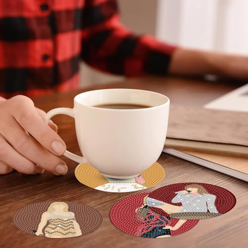 Clendo Pop Star Diamond Painting Coasters Kits for Adults, 8PCS Pop Diamond Art Coaster Kits with Holder, Small Diamond Painting Kits for Adults & Kids Art Craft Supplies, Bdwy041 - Image 4