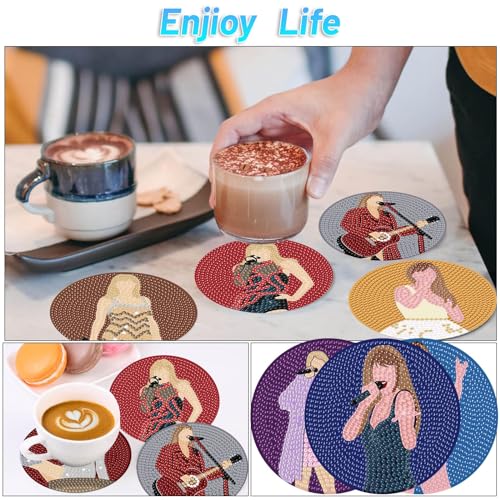 Clendo Pop Star Diamond Painting Coasters Kits for Adults, 8PCS Pop Diamond Art Coaster Kits with Holder, Small Diamond Painting Kits for Adults & Kids Art Craft Supplies, Bdwy041 - Image 3