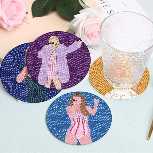 Clendo Pop Star Diamond Painting Coasters Kits for Adults, 8PCS Pop Diamond Art Coaster Kits with Holder, Small Diamond Painting Kits for Adults & Kids Art Craft Supplies, Bdwy041 - Image 5