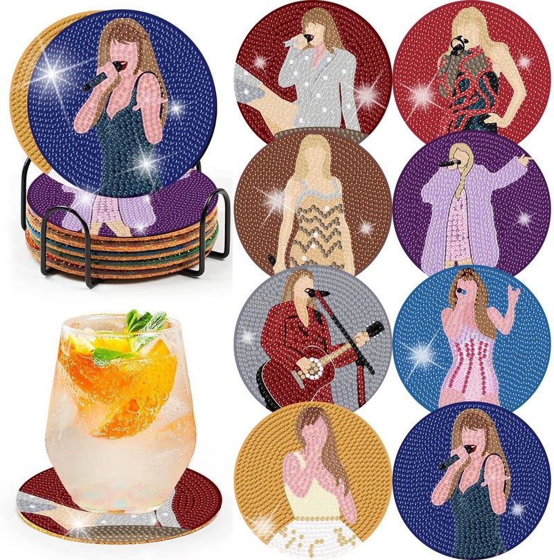 Clendo Pop Star Diamond Painting Coasters Kits for Adults, 8PCS Pop Diamond Art Coaster Kits with Holder, Small Diamond Painting Kits for Adults & Kids Art Craft Supplies, Bdwy041 - Image 1