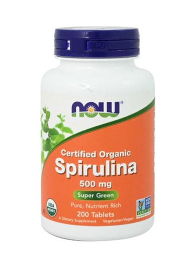 now Certified Organic Spirulina 500 mg Super Green Pure Nutrient Rich 200 Tablet