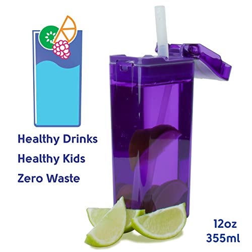 Precidio Design Drink in the Box Eco-Friendly Reusable Juice Box Container, 12 ounce, Purple - Image 2