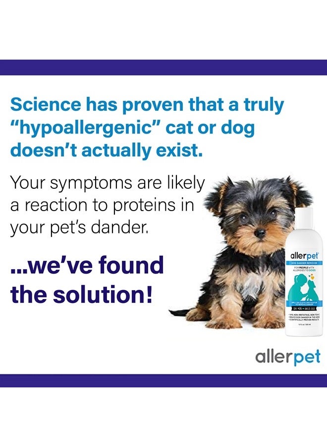 Allerpet Dog Allergy Relief w/Free Applicator Mitt - Best Pet Dander Remover for Allergens - for Canine Dry Skin Treatment - Good for Fur & Skin - 2 Pack (12oz) 