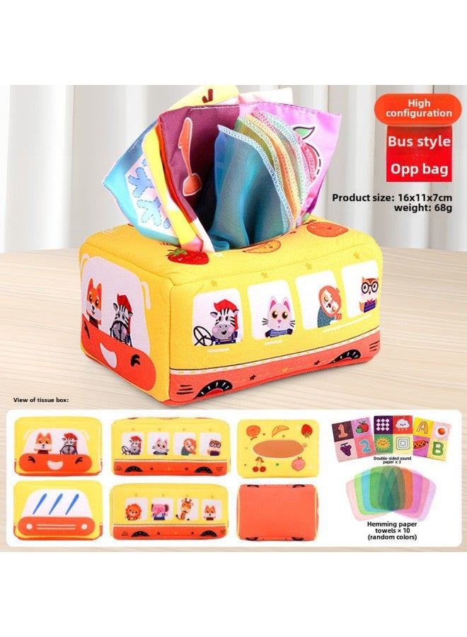 Tear-Resistant Baby Cloth Book Early Education Toy Infant Tissue Box Gift For 0-3 Years Old Babies Visual And Sensory Development-Color:New-bus Tissue Box ]  - Image 1