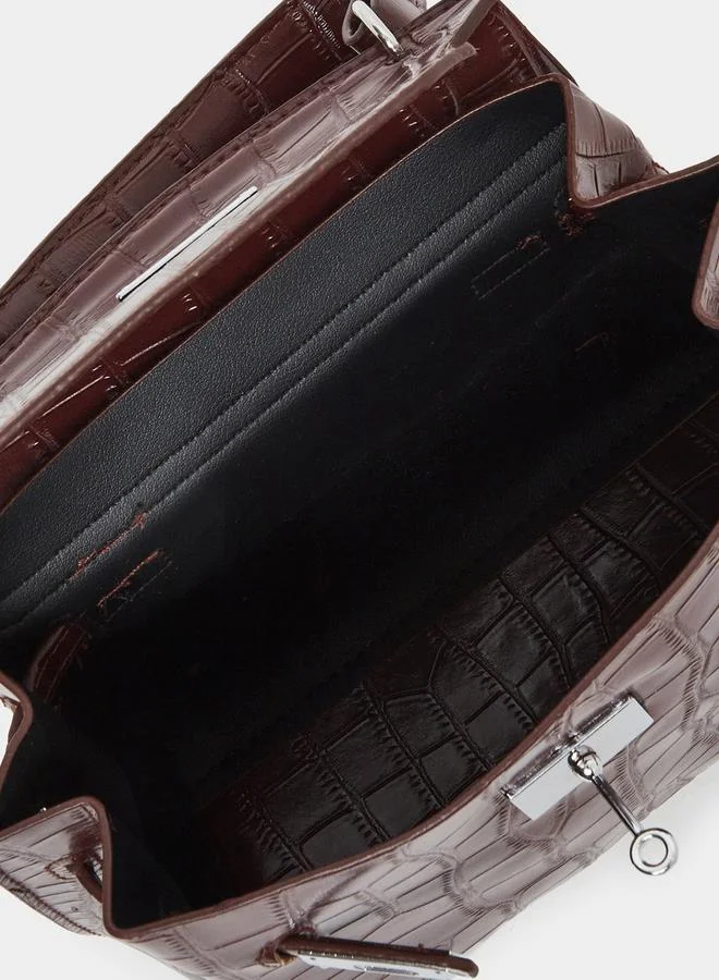 Styli  Styli Burgundy Twist Lock Textured Handbag for Women | Best Price UAE