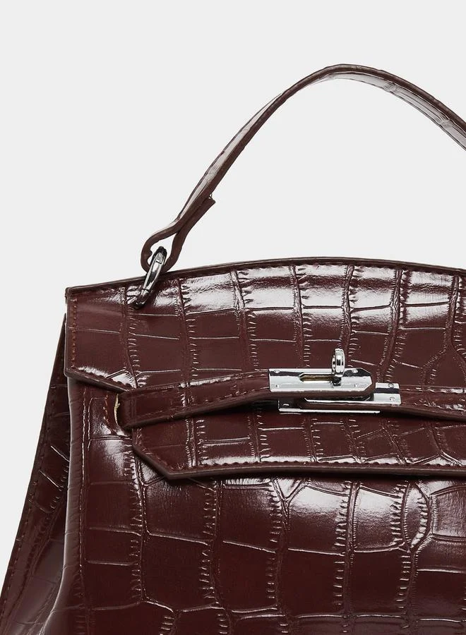 Styli  Styli Burgundy Twist Lock Textured Handbag for Women | Best Price UAE