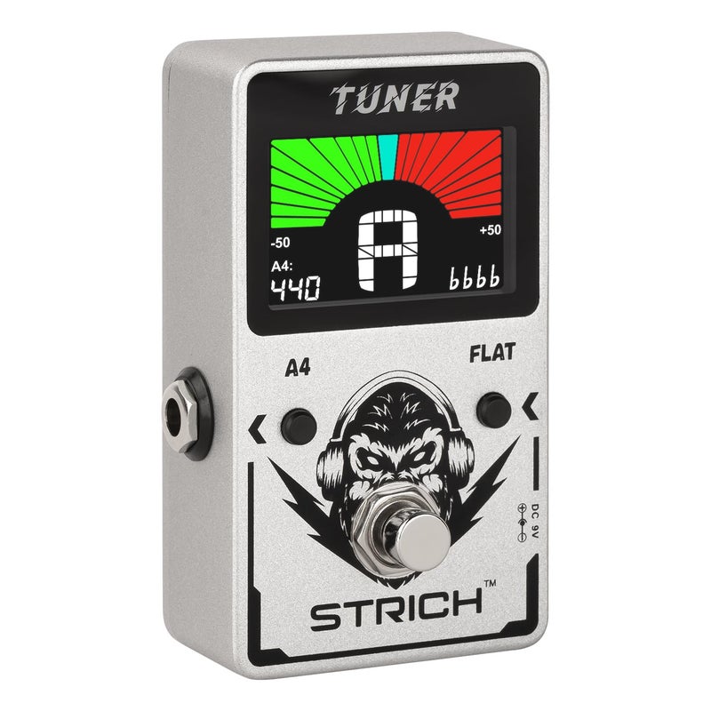 STRICH Tuner Pedal, Silver, Compact with Large Color Screen - Precision Chromatic Drop Tuning, 430-450Hz A4, True Bypass for Electric Guitar & Bass - Image 1