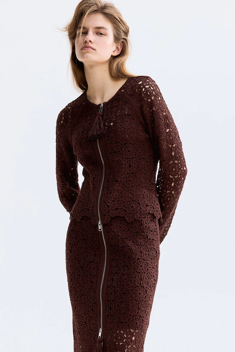 Crochet-look cardigan