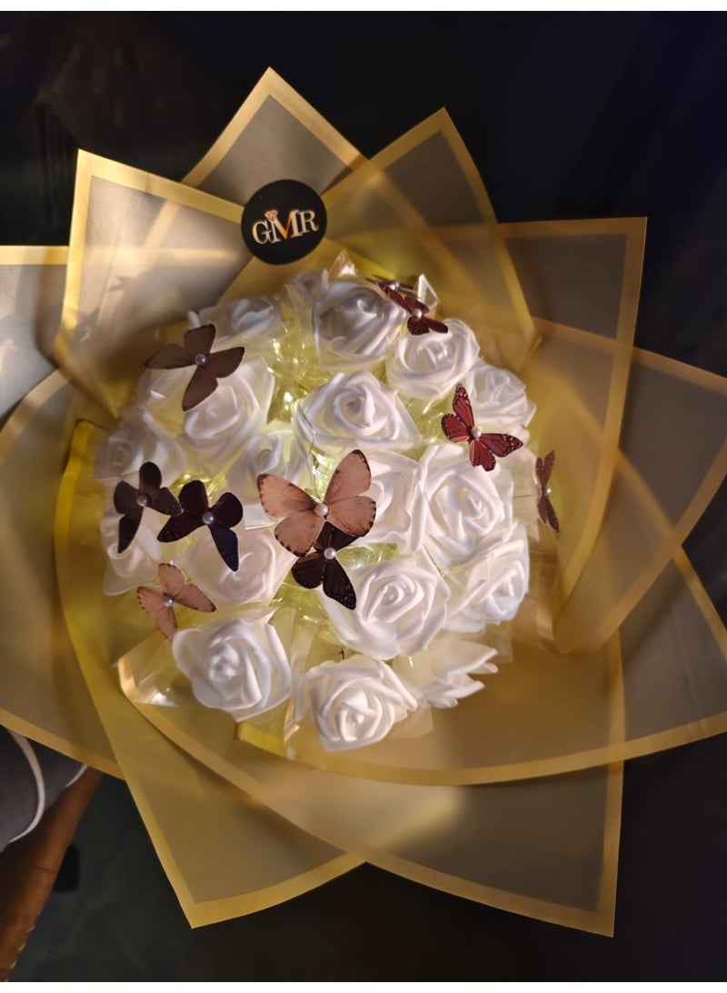 Luxury White Rose Butterfly Bouquet – Elegant Premium Floral Gift