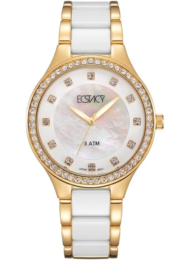 إكستاسي Ecstacy Women's Japan Quartz Movement Watch, Analog Display and Stainless Steel Strap - E9511-GCWM, White