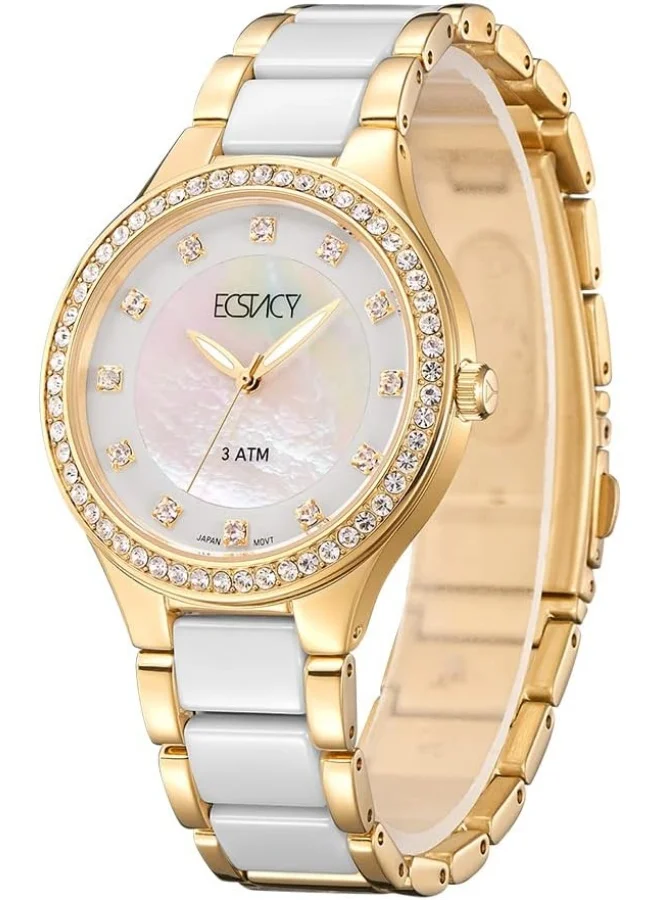 إكستاسي Ecstacy Women's Japan Quartz Movement Watch, Analog Display and Stainless Steel Strap - E9511-GCWM, White