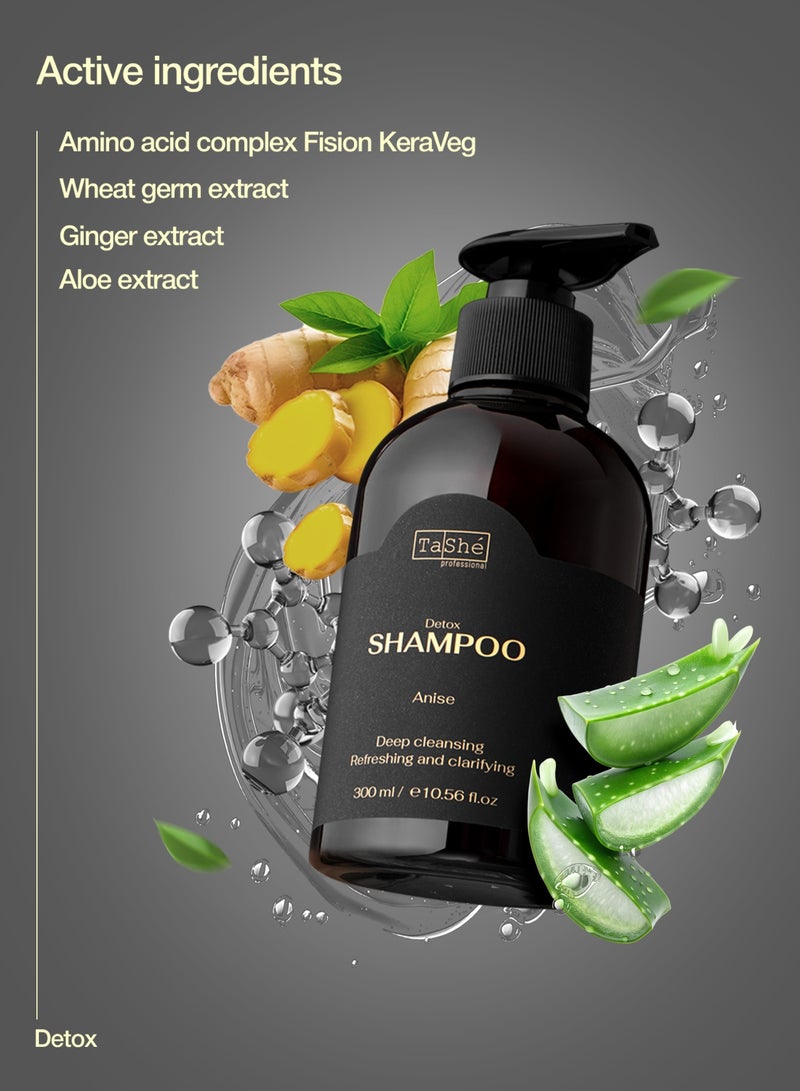 Tashe Amino Acid Detox Shampoo with Ginger, Aloe & Fision KeraVeg Complex – Anti-Dandruff, Volume & Scalp Balance, 300 ml  - Image 4