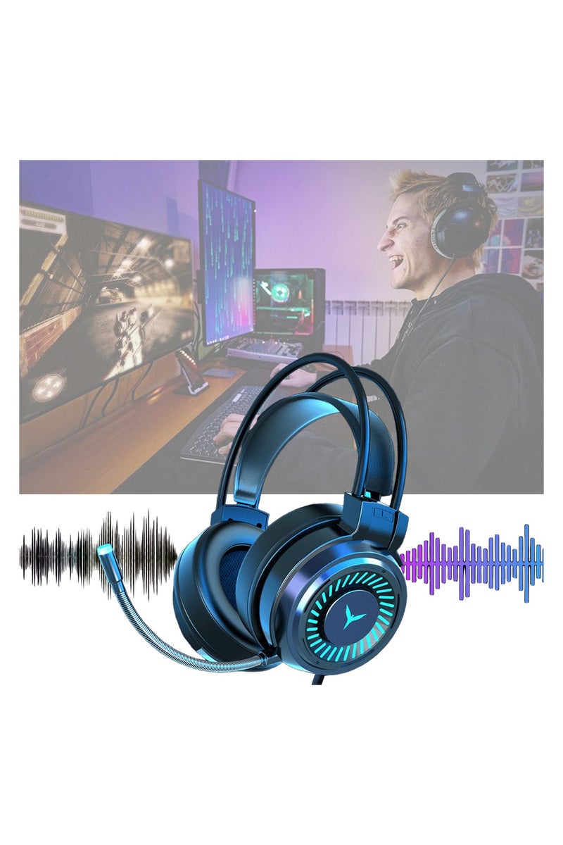 ACYYH Gaming Headset, Over Ear Wired E Sports Headphones with LED Lights, Black and Blue - Image 3