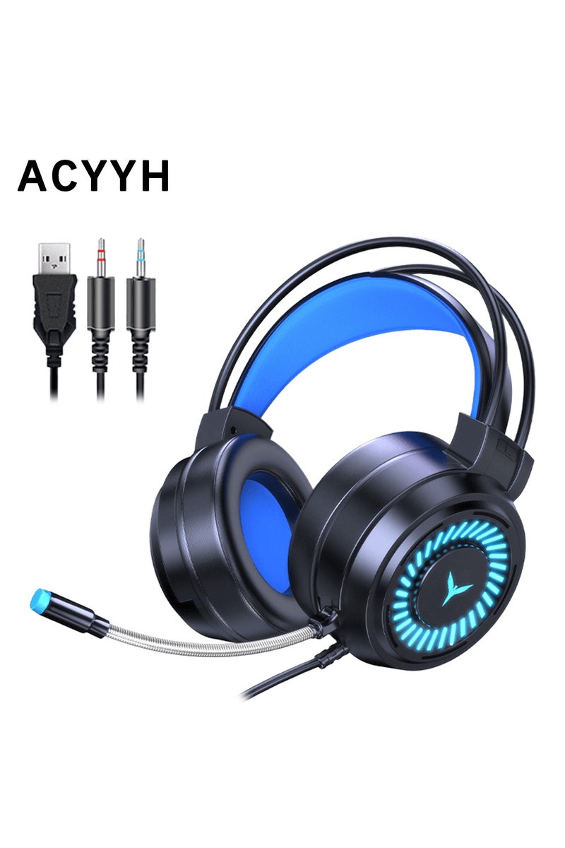 ACYYH Gaming Headset, Over Ear Wired E Sports Headphones with LED Lights, Black and Blue - Image 1