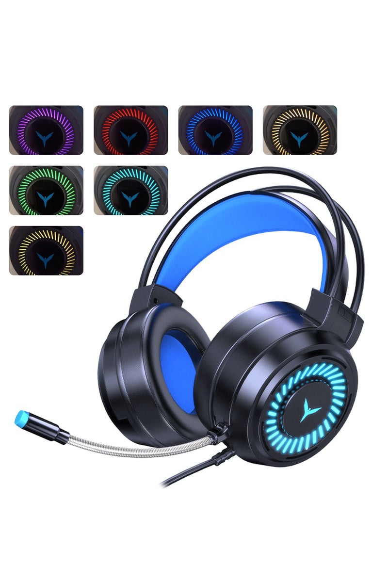 ACYYH Gaming Headset, Over Ear Wired E Sports Headphones with LED Lights, Black and Blue - Image 5