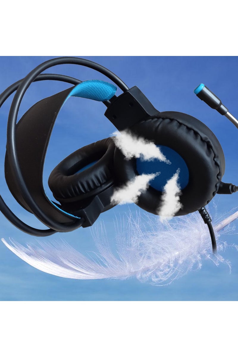 ACYYH Gaming Headset, Over Ear Wired E Sports Headphones with LED Lights, Black and Blue - Image 4