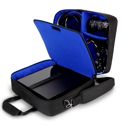 USA GEAR PS4 Travel Case - Travel Bag Compatible with PlayStation 4 Slim, PlayStation Pro and PS3 - Carrying Case with Customizable Interior for PS4 Games, Controller, Headset & Accessories (Blue) - Image 4
