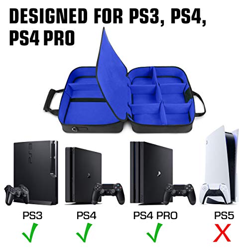 USA GEAR PS4 Travel Case - Travel Bag Compatible with PlayStation 4 Slim, PlayStation Pro and PS3 - Carrying Case with Customizable Interior for PS4 Games, Controller, Headset & Accessories (Blue) - Image 2