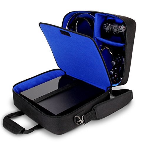 USA GEAR PS4 Travel Case - Travel Bag Compatible with PlayStation 4 Slim, PlayStation Pro and PS3 - Carrying Case with Customizable Interior for PS4 Games, Controller, Headset & Accessories (Blue) - Image 1