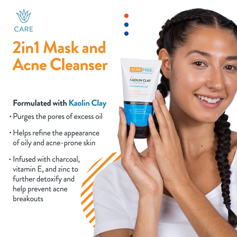 AcneFree Acne Free Kaolin Clay Detox Mask 5oz with Charcoal, Kaolin Clay, Vitamin E + Zinc, Cleanser or Mask for Oily Skin, To Deeply Clean Pores and Refine Skin - Image 2
