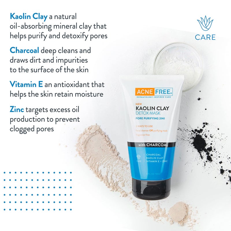 AcneFree Acne Free Kaolin Clay Detox Mask 5oz with Charcoal, Kaolin Clay, Vitamin E + Zinc, Cleanser or Mask for Oily Skin, To Deeply Clean Pores and Refine Skin - Image 3