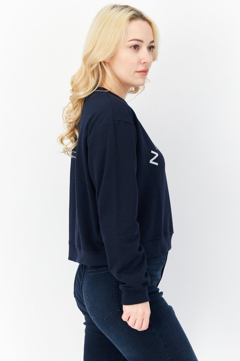 NAUTICA Women Crew Neck Brand Logo Long Sleeves Sweatshirt, Navy Blue - Image 2
