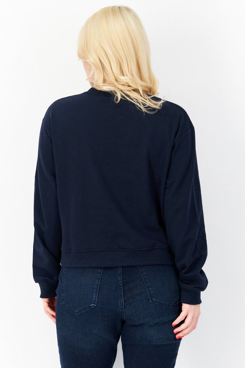 NAUTICA Women Crew Neck Brand Logo Long Sleeves Sweatshirt, Navy Blue - Image 3