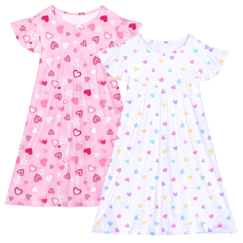 ICOSY 2PCS Girls Nightgowns Toddler Girl Pajamas Flutter Short Sleeve Princess Dress Sleepwear for Girls - Image 1