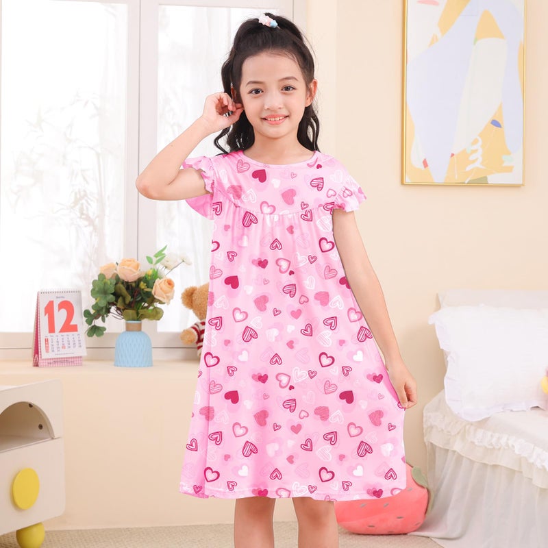 ICOSY 2PCS Girls Nightgowns Toddler Girl Pajamas Flutter Short Sleeve Princess Dress Sleepwear for Girls - Image 2