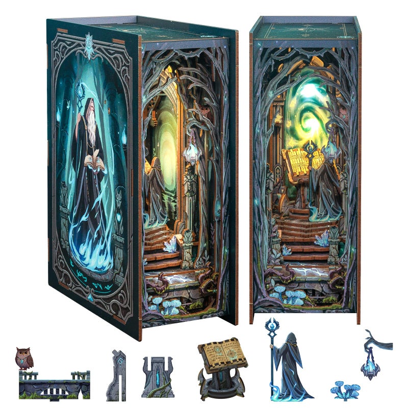 Fsolis Book Nook Kit DIY Miniature Room House Kit 3D Wooden Puzzle Craft Kit for Adults Decorative Bookend Bookshelf Bookcase Nook Decor Gifts for Women Teens and Book Lovers The Gate of Wonderland - Image 3