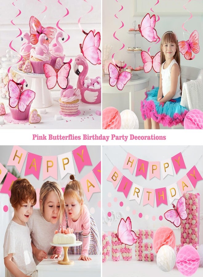 meowtastic Birthday Decorations, Happy Birthday Banner with Honeycomb Balls, Butterfly Hanging Swirl Streamers, Circle Dots Garland, Happy Birthday Party Decorations for Women Girls (Pink & White) - Image 5