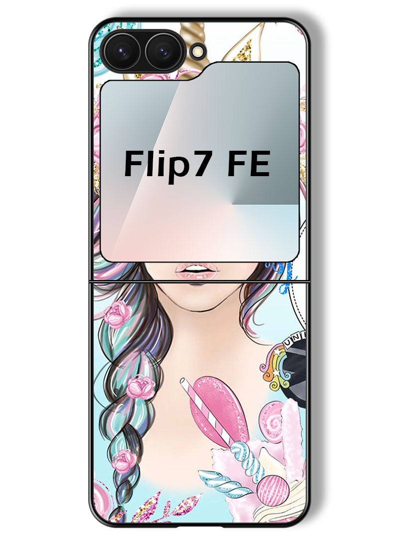Theodor Case Compatible with Samsung Galaxy Z Flip 7 FE 6.7 Inch Protection Shockproof Bumper Cover Unicorn Girl - Image 1