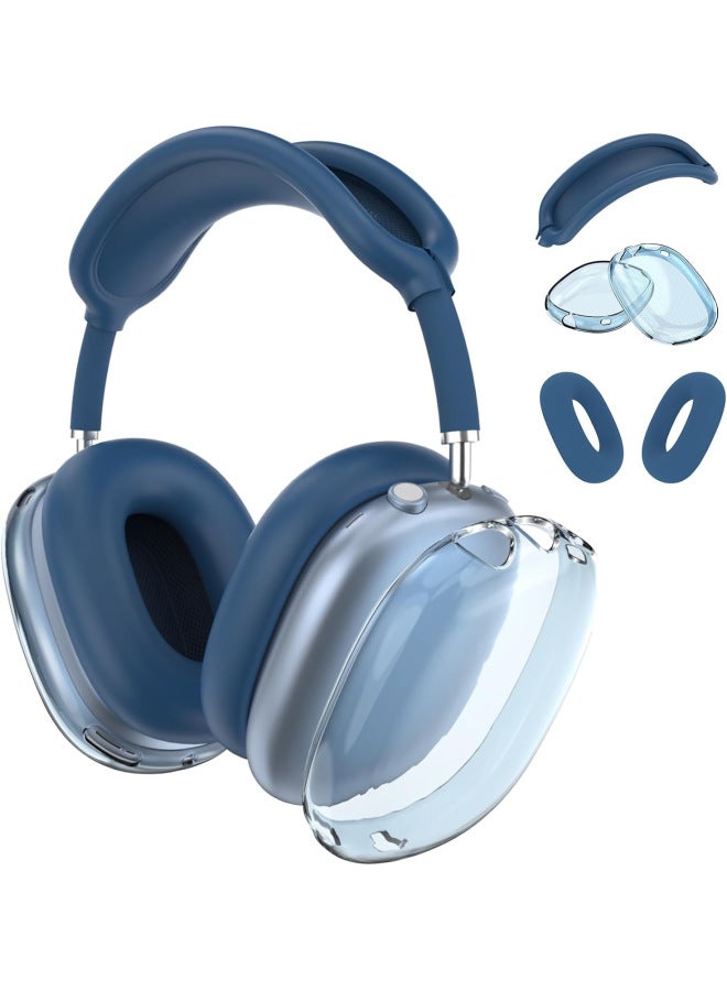 مناسبة لحافظة سماعات Apple Airpods Max حافظة واقية لسماعات الأذن مثبتة على الرأس حافظة غطاء حماية من السيليكون - اللون: أقصى شفاف أزرق منتصف الليل مجموعة مكونة من 3 قطع (مجموعة غطاء TPU * زوج واحد من مجموعة شعاع الرأس * مجموعة وسائد أذن واحدة * زوج واحد) - الطراز المطبق: AirPodsMax - Image 1