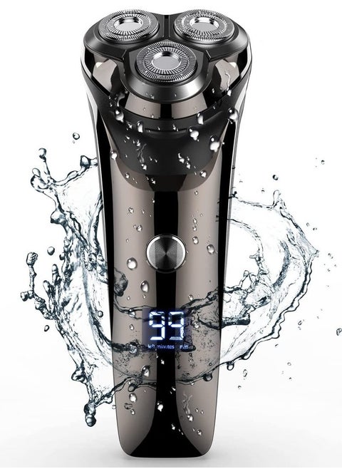Wet Dry USB Rechargeable Cordless Shaving Machine 3D Rotary Shaver, Electric Razor for Men Waterproof with Pop-up Beard Trimmer, Lcd Display, Travel Lock