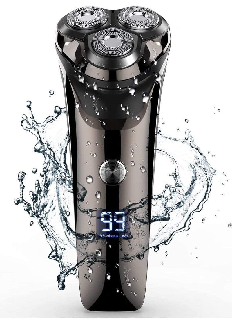 Wet Dry USB Rechargeable Cordless Shaving Machine 3D Rotary Shaver, Electric Razor for Men Waterproof with Pop-up Beard Trimmer, Lcd Display, Travel Lock