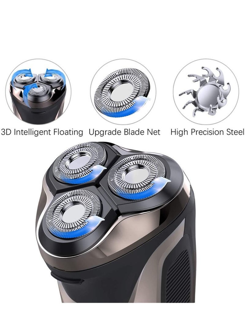 Wet Dry USB Rechargeable Cordless Shaving Machine 3D Rotary Shaver, Electric Razor for Men Waterproof with Pop-up Beard Trimmer, Lcd Display, Travel Lock